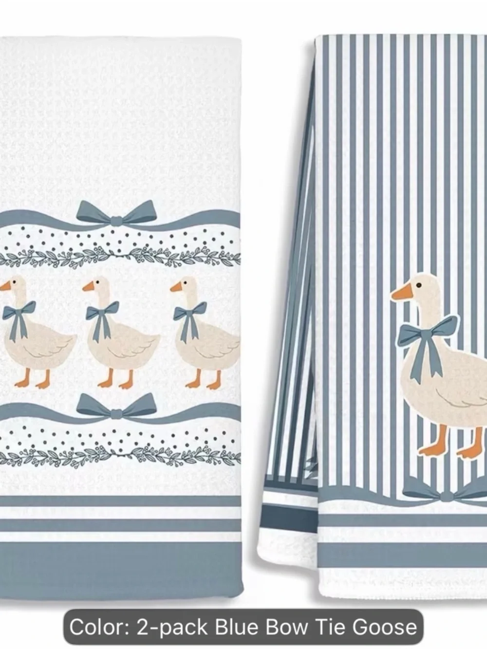 New 2Pack Blue Bow Tie Goose Kitchen Towels Cottagecore Farmhouse bathroom Decor